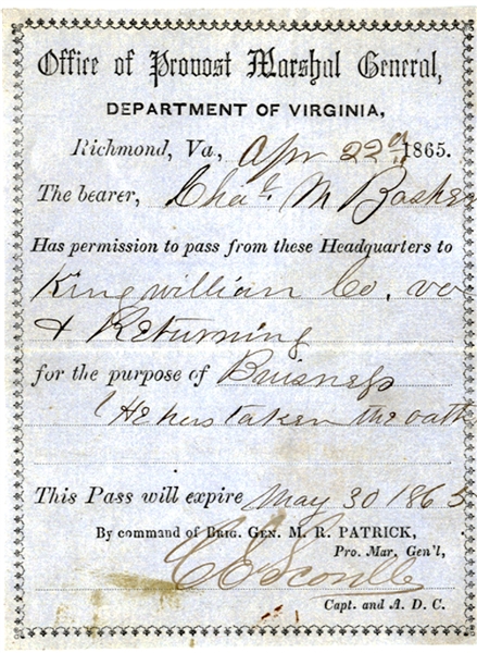 1865 Richmond, Va., Pass