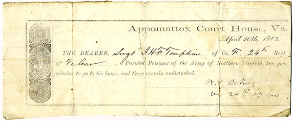 Appomattox Parole Signed by 24th Virginia Cavalry Colonel