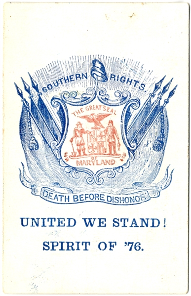 Confederate Secessionist Southern Rights Maryland Based Patriotic Card.
