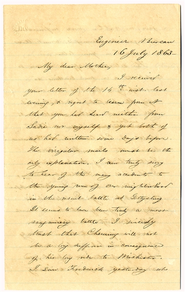 Soldier Letter With Gettysburg Content