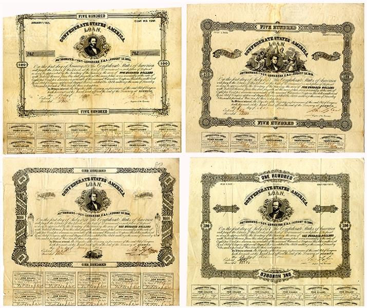 Group of Four Confederate Bonds
