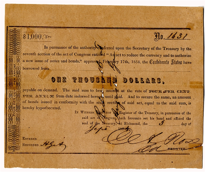 1864 Confederate Bond