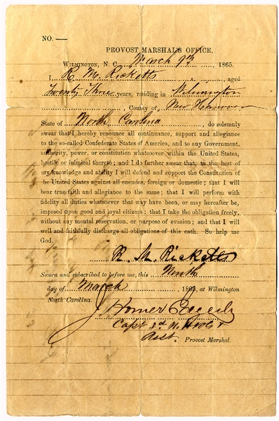 Confederate Soldier Signs the Wilmington Oath Of Allegiance