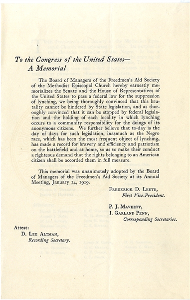 An Early Attempt  “to pass a Federal law for the suppression of lynching...”