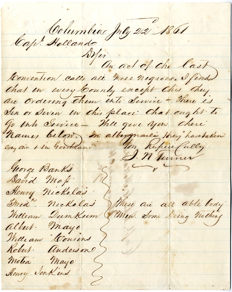 Drafting Free Named Negoes in Virginia - 1861