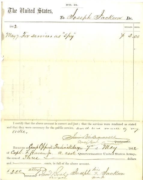 Gen. McDowell pays a Negro Spy in 1862