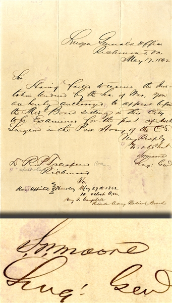 Gen. Samuel Preston Moore War Date Letter