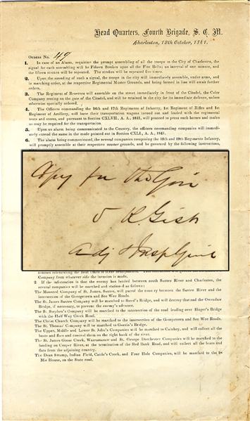 Confederate South Carolina Militia Broadsheet Signed By “S.R. Gist”