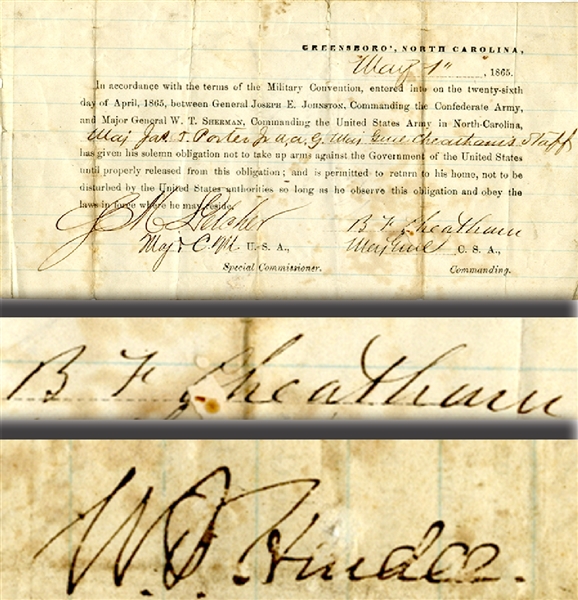 Greensboro Parole Signed by BOTH Confederate Generals Benjamin Cheatham and William J. Hardee