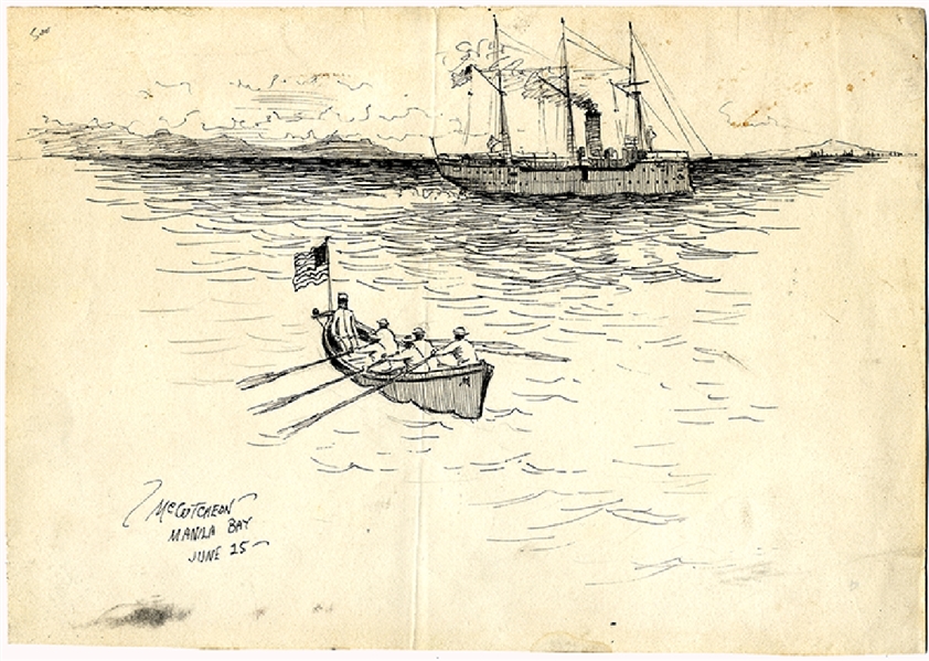 Famous Cartoonist John McCutcheon Sketch of the Battle of Manila Bay