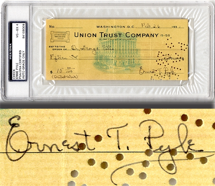 Ernie Pyle Signed Check