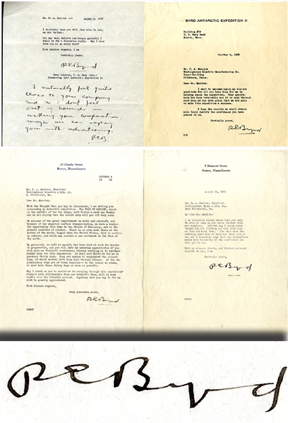 Group of FOUR Typed Letters Signed By Richard Byrd Regarding His 1933 Expedition