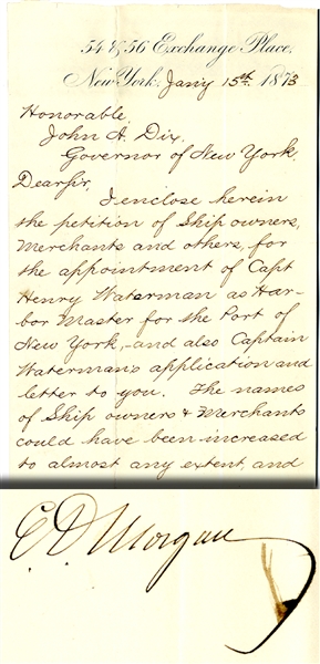 Governor Edwin Morgan Writes Governor Dix about an Appointment