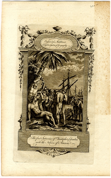 Copper Engraving of Columbus Meeting the Native Americans