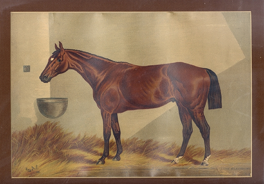 Famous Period Lithograph of  a Hall of Fame Thoroughbred