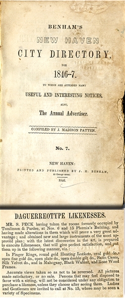 1840's New Haven, Connecticut City Directory Containing Daguerreotype Advertisement. 