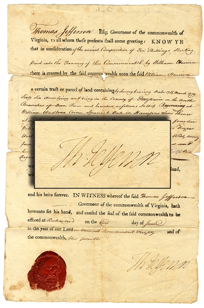 War Date Document Signed by Thomas Jefferson