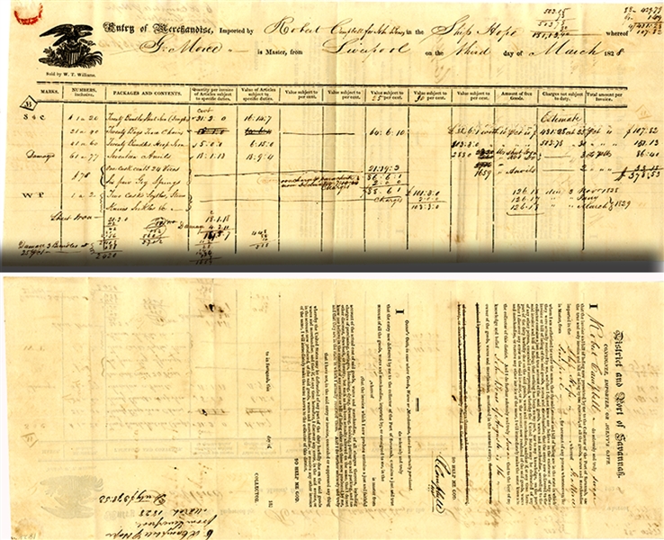 1828 Savannah Ship Hope Bill of Lading -- John Bones