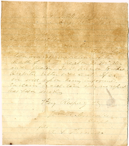 Confederate Army Intelligence Responds to a Request for Assistance in Locating Two Brothers in the 24th Virginia, Possibly Lost at Gettysburg