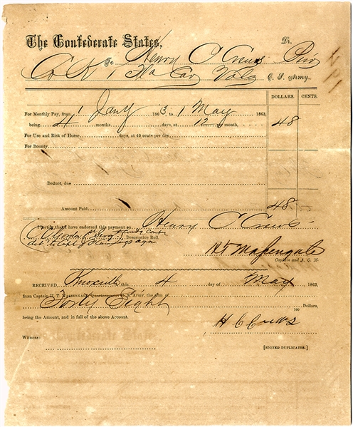 Rare 1st Florida Cavalry Document