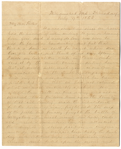 1st South Carolina Office Writes Days After Gettysburg about the Battle and the Death of Captain William T. Haskell on July 2, 1863