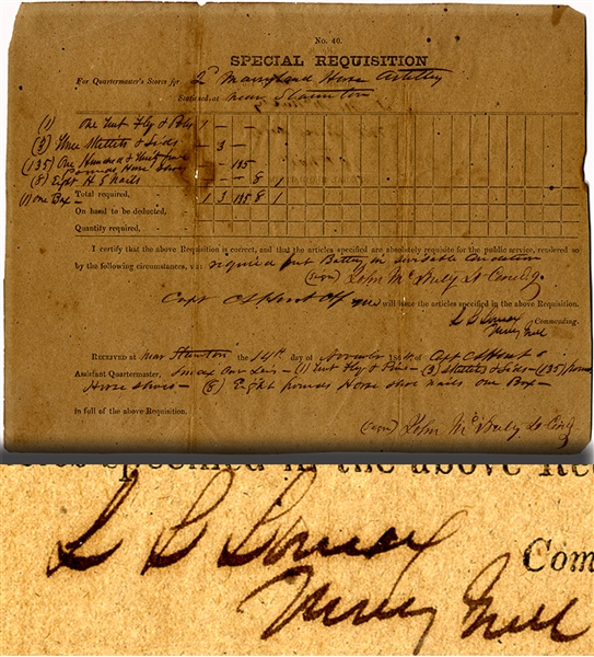Rare Document Signed by General Lomax Pertaining to the 2nd Maryland Horse Artillery and their Hero Commander John McNulty 
