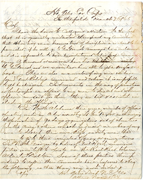 Wheeler Writes to the Colonel of the 24th Arkansas