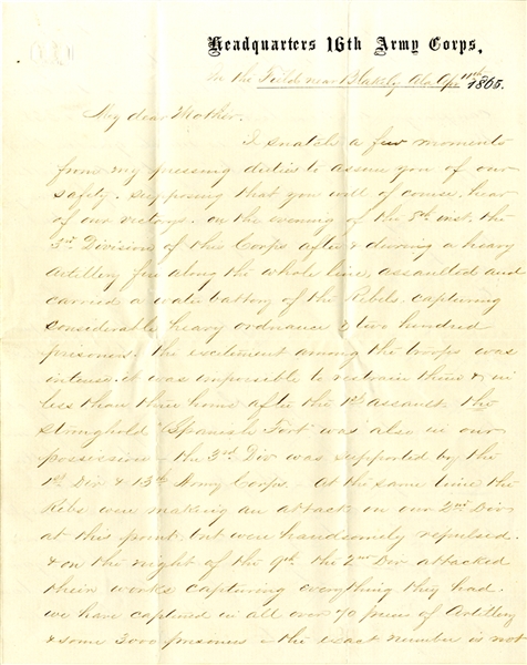 16th Army Corps Content letter