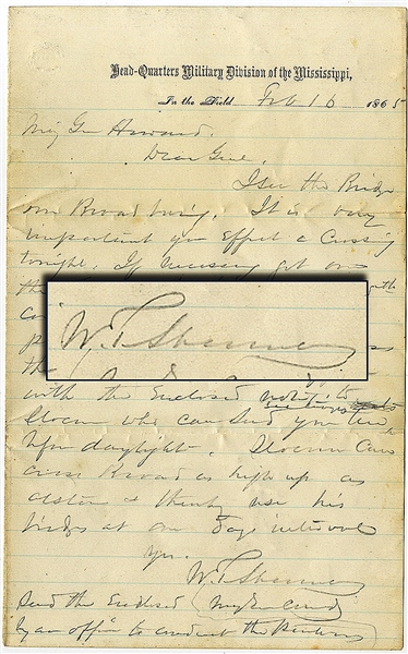 Gen. William T. Sherman War Date Autograph Letter Signed - 1865, Military Content Chasing Johnston’s Army