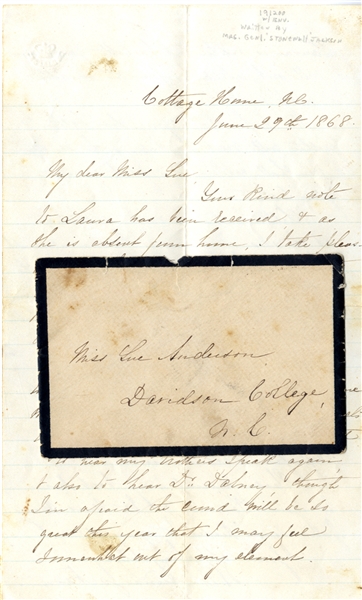 Mrs. T.J. Jackson Autograph Letter Signed