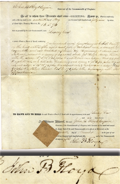 Land Grant Signed by General John B. Floyd