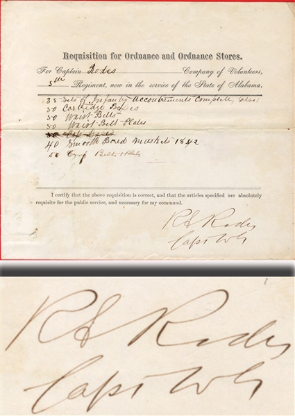 General Robert E. Rodes War-Date Document Signed as Commander of the “Warrior Guards’, 5th Alabama Infantry