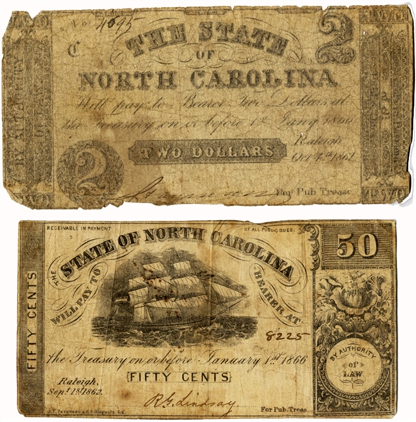 Two Pieces of North Carolina Confederate Currency