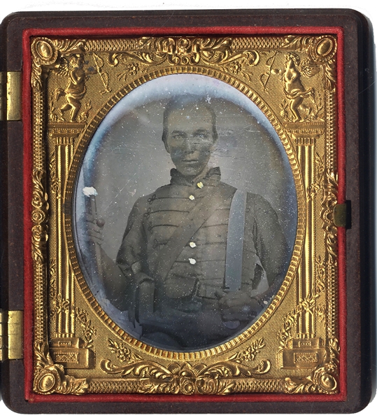 Ruby Ambrotype of Confederate Soldier with Rifle and Bowie Knife