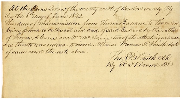 Manumission Document - 1842