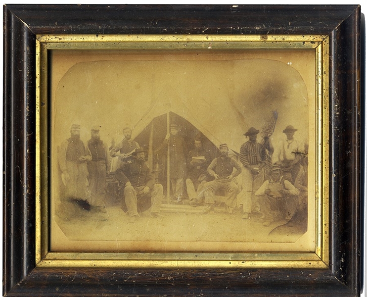Rare Outdoor Civil War Photograph of Slaves in the Camp of Union Soldiers in South Carolina