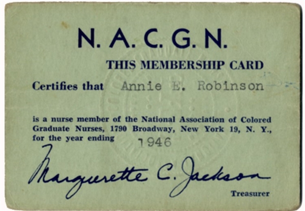 Rare Membership Card for the National Association of Colored Graduate Nurses