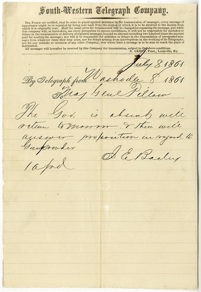 Confederate Telegram to General Pillow