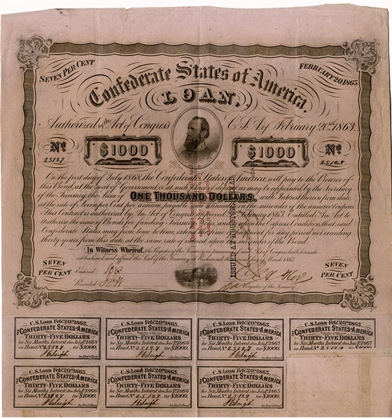 Rare Confederate Bond Issued at Houston, Texas