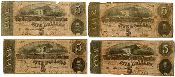 Group of Four Type 69 Confederate Notes