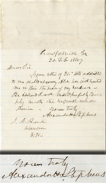 Alexander Stephens Autograph Letter Signed
