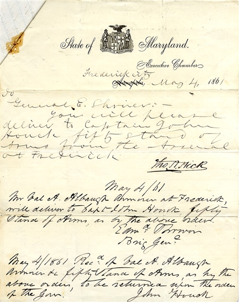 Baltimore Riots - Secession Convention of Maryland Signed Document