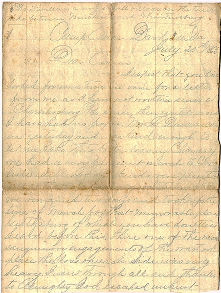 5th Alabama Soldier’s Letter with Good Gettysburg Content