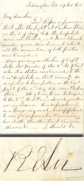 Robert E. Lee Autograph Letter Signed on Yankee Casualty Under the Care of Dr. Stary