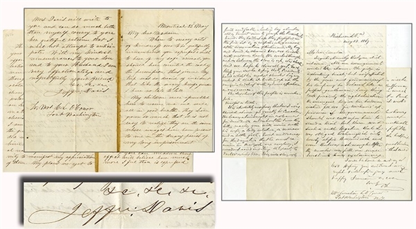 Jefferson Davis Writes from Montreal, Canada a Week after his Release from Prison to the Wife of his Attorney .... And, a Letter from his Attorney to his Wife on the Date of the Release with...
