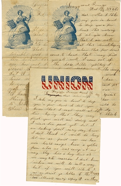 Small Group of Andersonville Victim's Cavalry Letters on Patriotic Stationery.