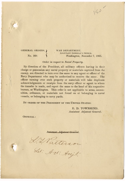 Order in Respect to Captured Confederate Naval Property
