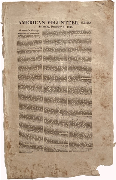 Broadside of Pennsylvania Governor’s Speech in 1821