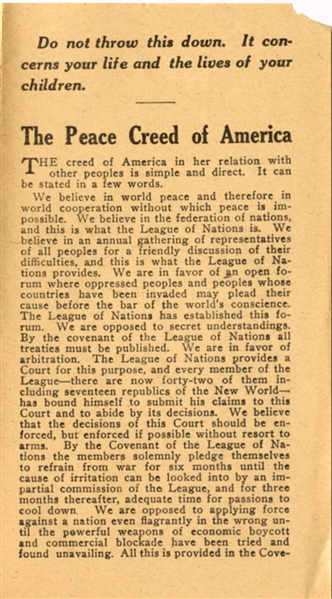 The Peace Creed of America - Promoting the League of Nations