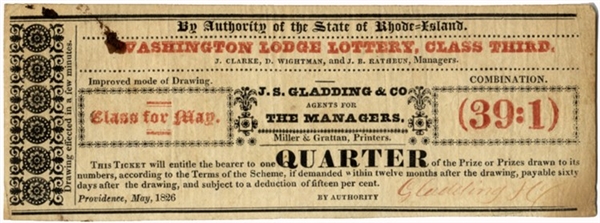 1826 Washington Lodge Lottery Ticket